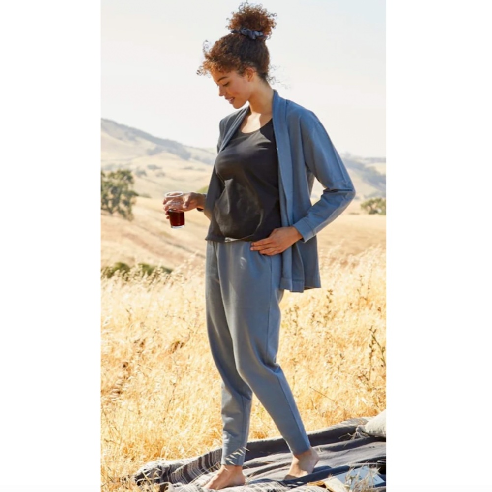 COYUCHI Dillon Organic French Terry Cardigan and Joggers Set (as is)- Blue - S